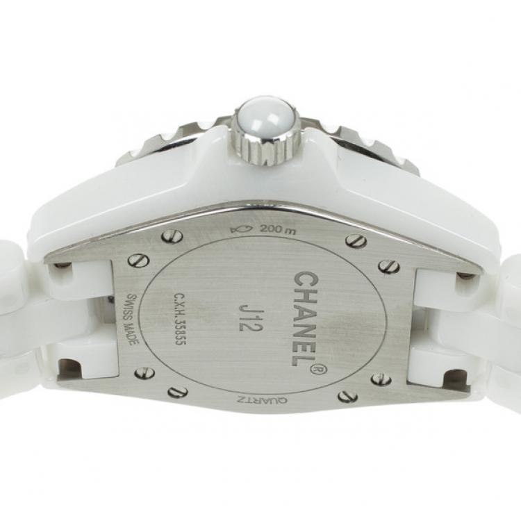 مملوكة مسبقًا Chanel J12 White Ceramic Diamond Womens Watch 34 MM