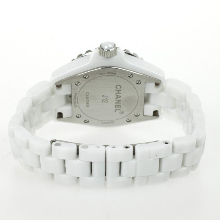 مملوكة مسبقًا Chanel J12 White Ceramic Diamond Womens Watch 34 MM