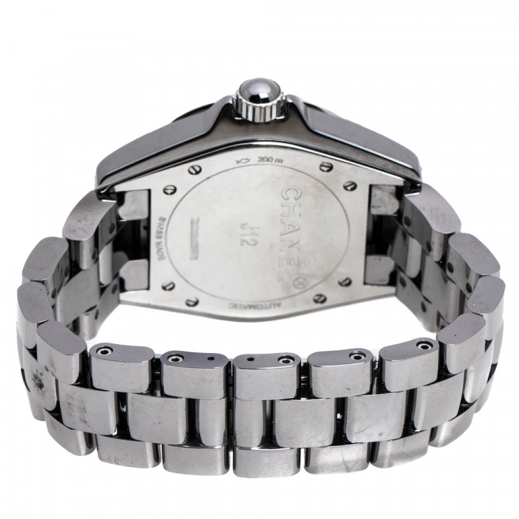 Pre Owned Chanel Grey Ceramic Stainless Steel Diamond J12 H3242 Women's Wristwatch 38 mm