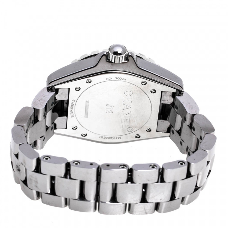 Pre Owned Chanel Grey Ceramic Stainless Steel Diamond J12 H3242 Women's Wristwatch 38 mm