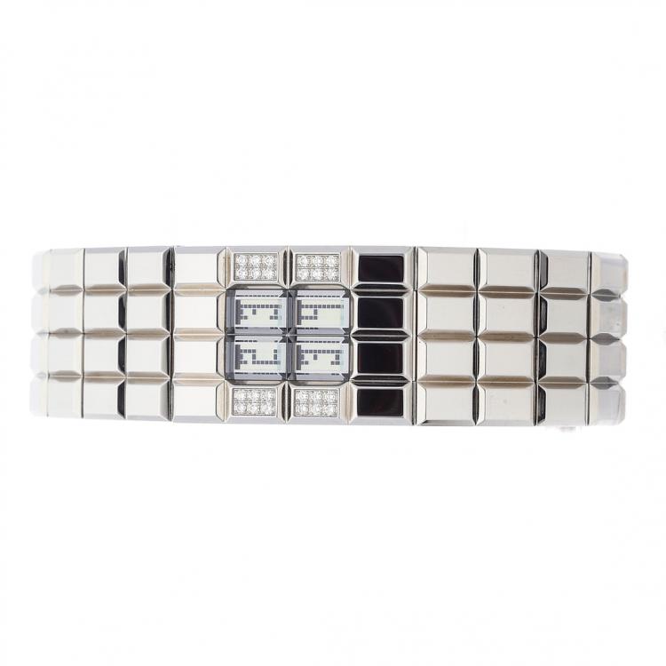 Pre Owned Chanel Silver Diamond Stainlesss Steel Chocolat H1340 Women's Wristwatch 24 MM