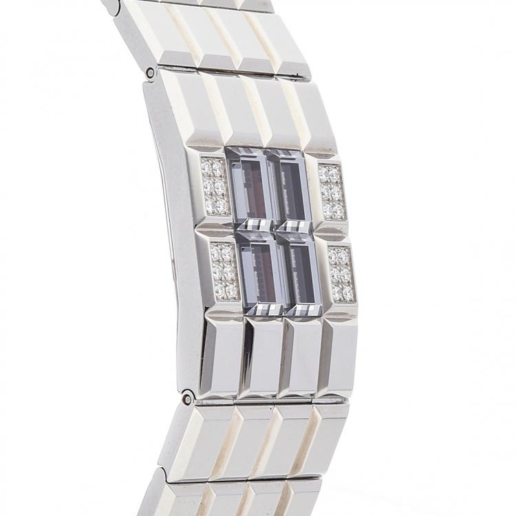 Pre Owned Chanel Silver Diamond Stainlesss Steel Chocolat H1340 Women's Wristwatch 24 MM