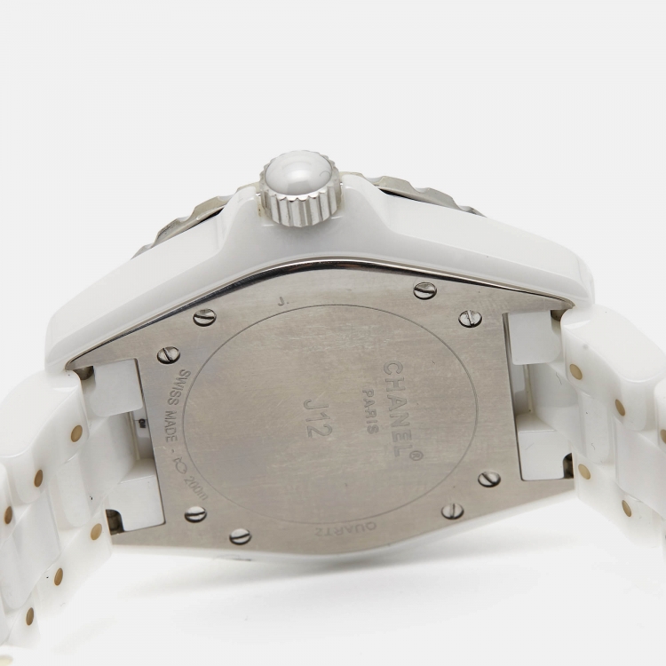 Pre Owned Chanel White Diamond Ceramic Stainless Steel  J12 H2125 Women's Wristwatch 38 mm 