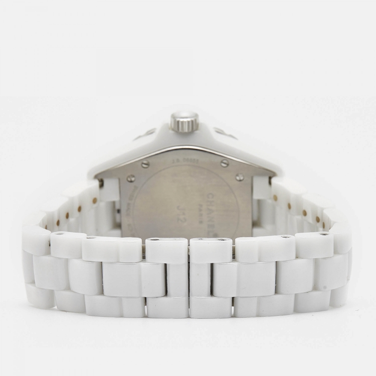 Pre Owned Chanel White Diamond Ceramic Stainless Steel  J12 H2125 Women's Wristwatch 38 mm 