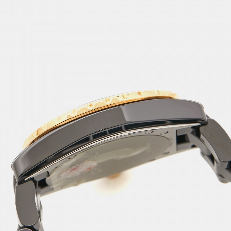 Pre Owned Chanel Black Ceramic Diamond J12 H2544 Women's Wristwatch 38 mm