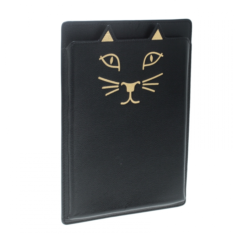 Pre Owned Charlotte Olympia Black Leather Feline iPad Mini Case