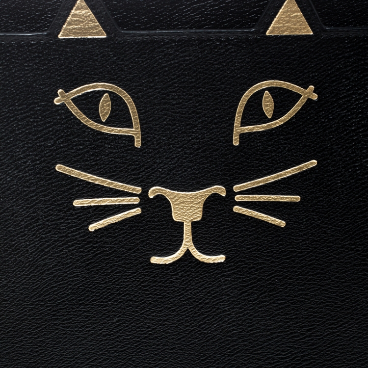 Pre Owned Charlotte Olympia Black Leather Feline iPad Mini Case