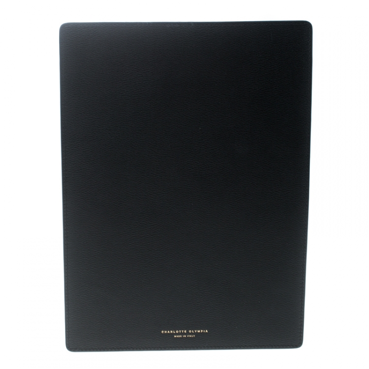 Pre Owned Charlotte Olympia Black Leather Feline iPad Case