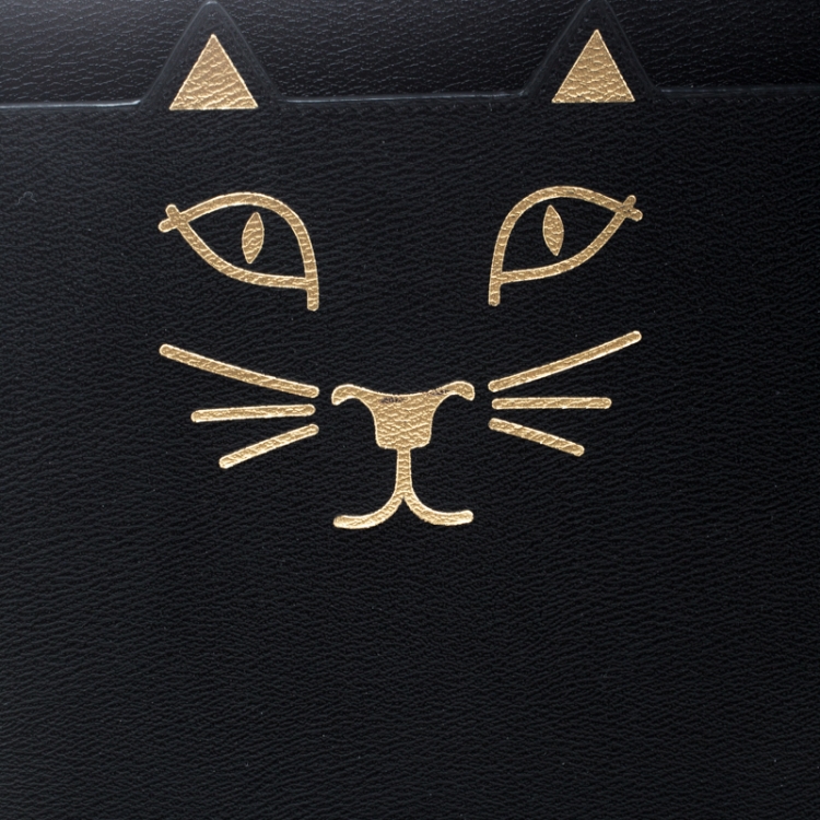 Pre Owned Charlotte Olympia Black Leather Feline iPad Case
