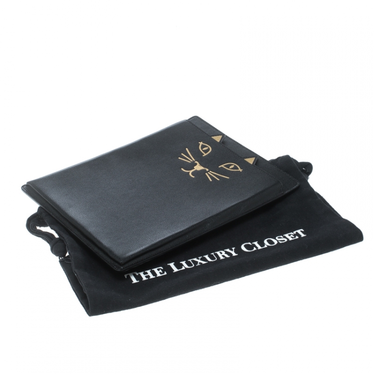 Pre Owned Charlotte Olympia Black Leather Feline iPad Case