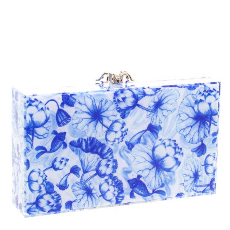 مملوكة مسبقًا Charlotte Olympia Blue Ming Print Perspex Spider Pandora Box Clutch