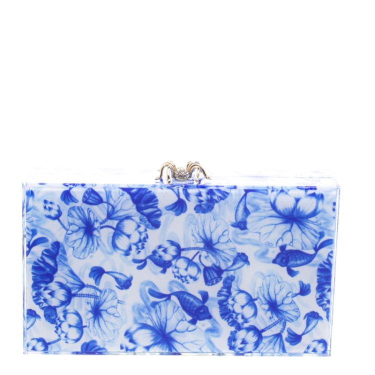 مملوكة مسبقًا Charlotte Olympia Blue Ming Print Perspex Spider Pandora Box Clutch
