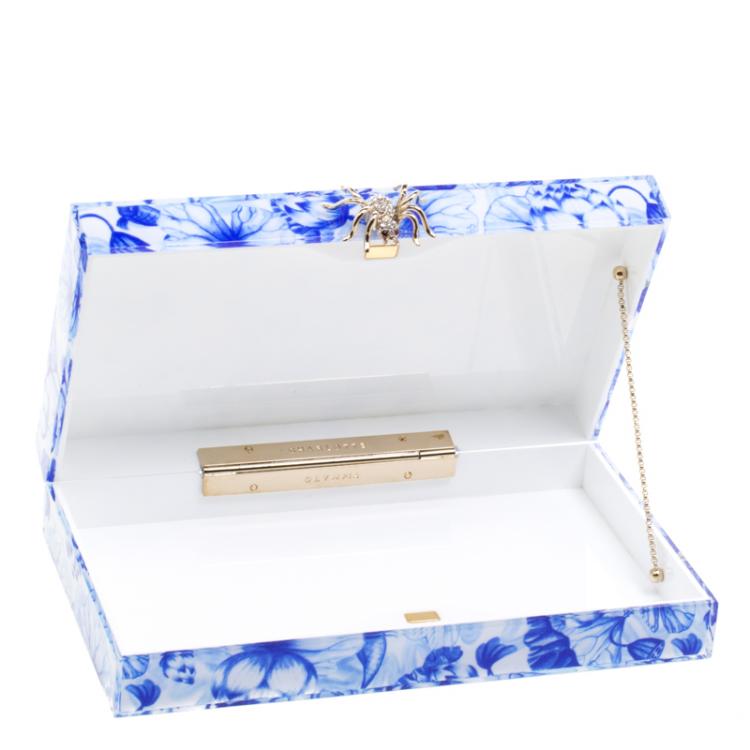 مملوكة مسبقًا Charlotte Olympia Blue Ming Print Perspex Spider Pandora Box Clutch