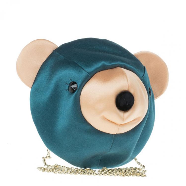 مملوكة مسبقًا Charlotte Olympia Green Silk Satin Ted Shoulder Bag