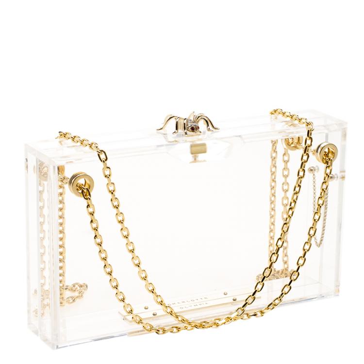 مملوكة مسبقًا Charlotte Olympia Clear Perspex Chain Pandora Classic Box Clutch
