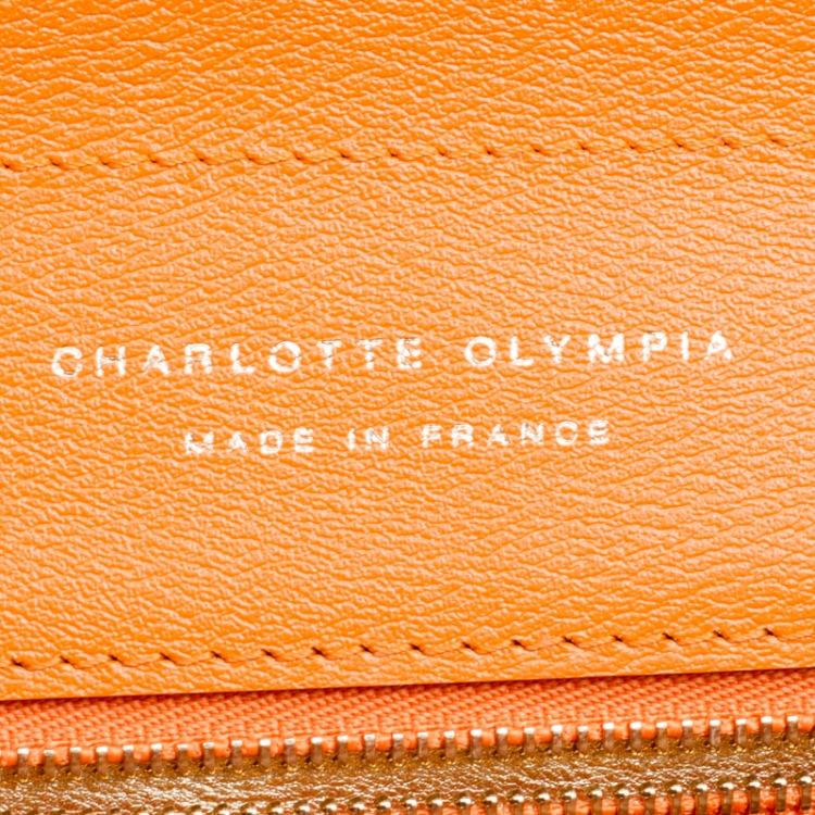 Pre Owned Charlotte Olympia Orange Leather Bogart Top Handle Bag