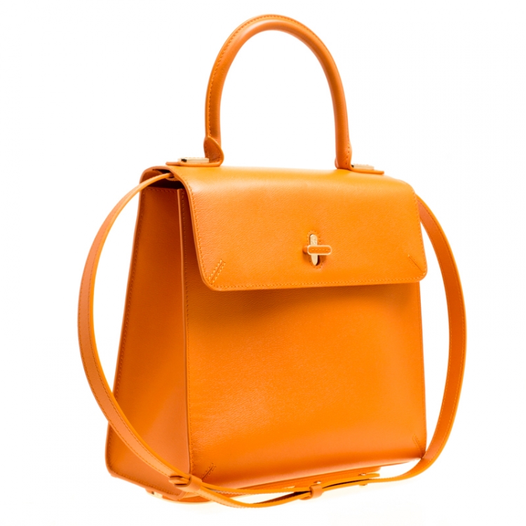 Pre Owned Charlotte Olympia Orange Leather Bogart Top Handle Bag