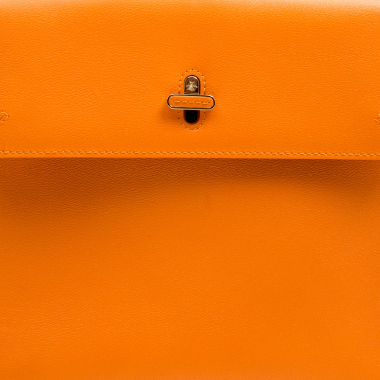Pre Owned Charlotte Olympia Orange Leather Bogart Top Handle Bag