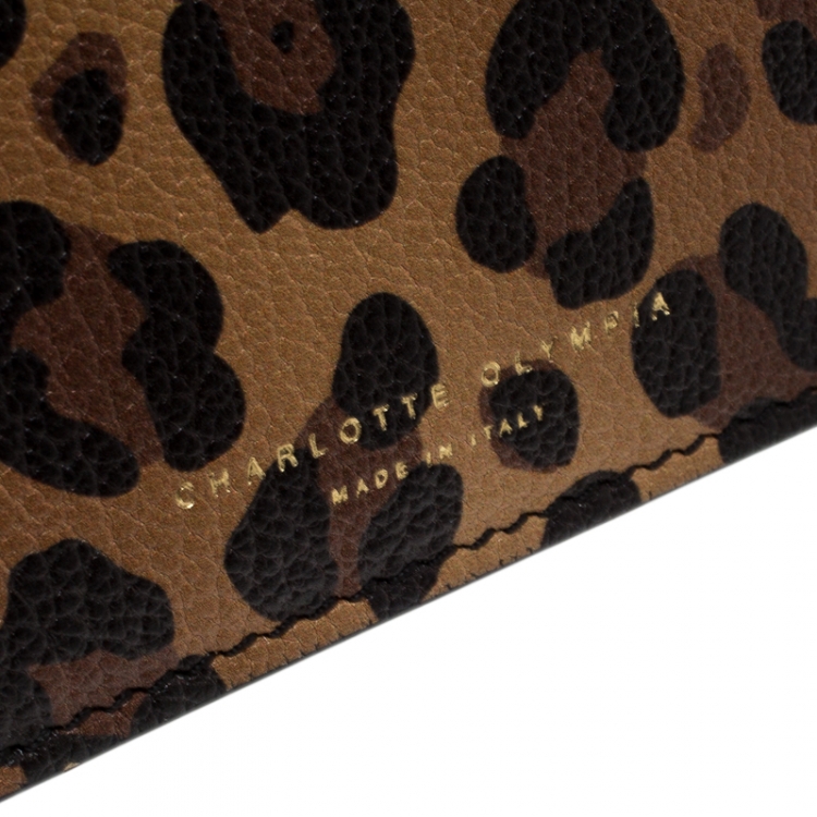 Pre Owned Charlotte Olympia Brown Leopard Print Leather Feline Purse Shoulder Bag