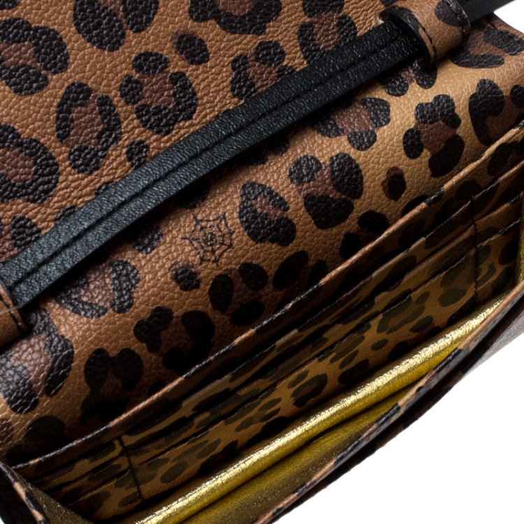 Pre Owned Charlotte Olympia Brown Leopard Print Leather Feline Purse Shoulder Bag