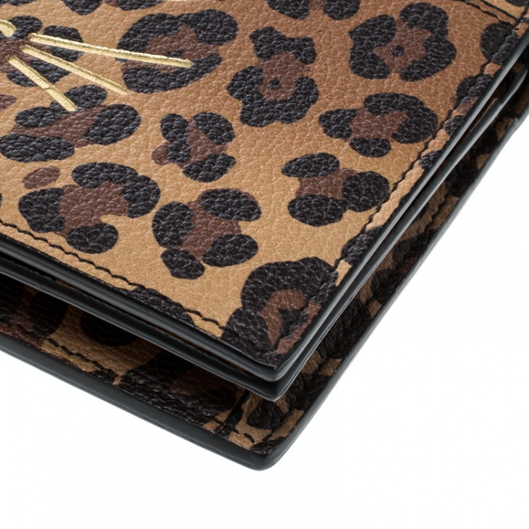 Pre Owned Charlotte Olympia Brown Leopard Print Leather Feline Purse Shoulder Bag