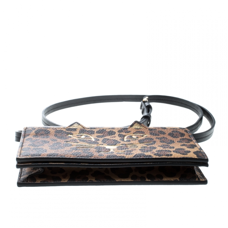 Pre Owned Charlotte Olympia Brown Leopard Print Leather Feline Purse Shoulder Bag