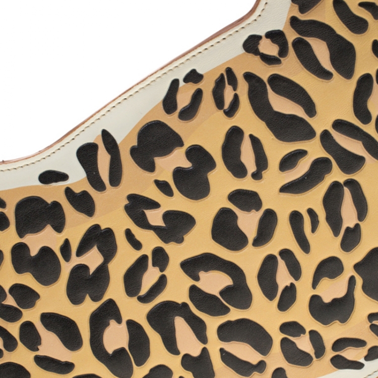 Pre Owned Charlotte Olympia Brown/Leopard Print Leather Out of Africa Clutch