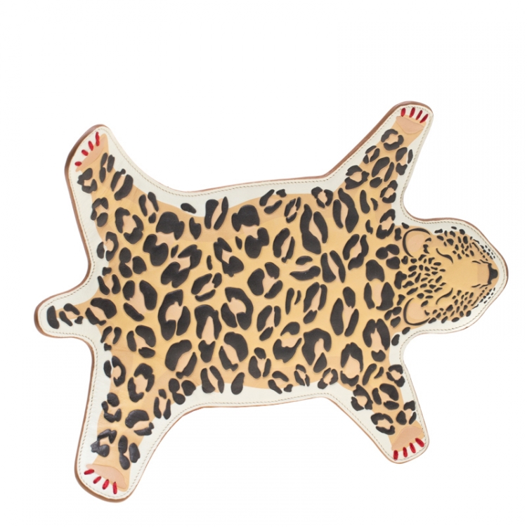Pre Owned Charlotte Olympia Brown/Leopard Print Leather Out of Africa Clutch