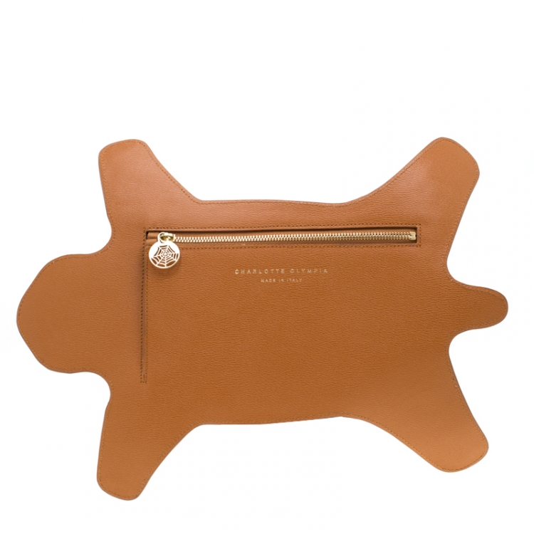 Pre Owned Charlotte Olympia Brown/Leopard Print Leather Out of Africa Clutch