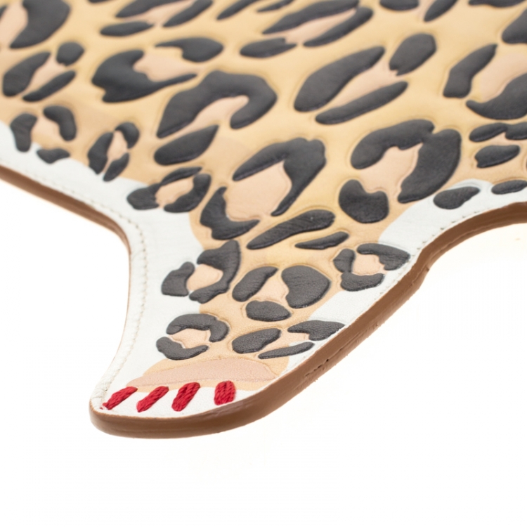 Pre Owned Charlotte Olympia Brown/Leopard Print Leather Out of Africa Clutch