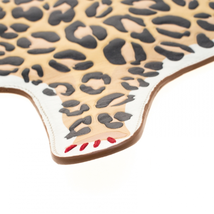 Pre Owned Charlotte Olympia Brown/Leopard Print Leather Out of Africa Clutch