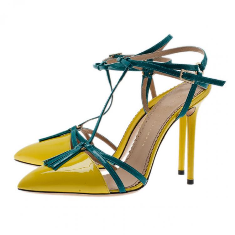 Pre Owned Charlotte Olympia Neon Patent Trixie T-Strap Sandals Size 40