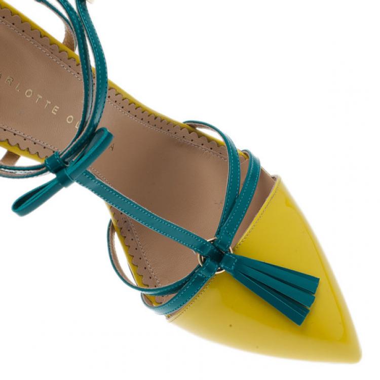 Pre Owned Charlotte Olympia Neon Patent Trixie T-Strap Sandals Size 40