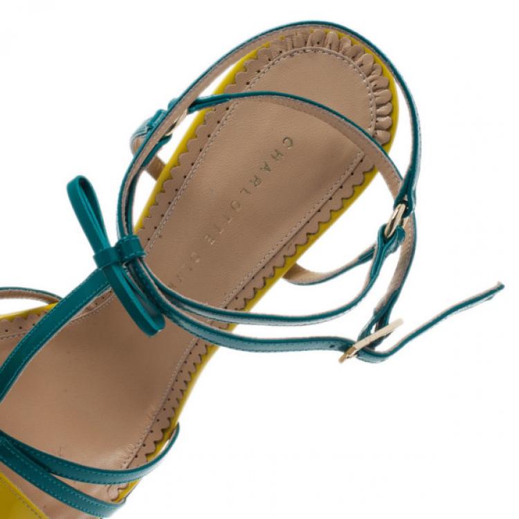 Pre Owned Charlotte Olympia Neon Patent Trixie T-Strap Sandals Size 40