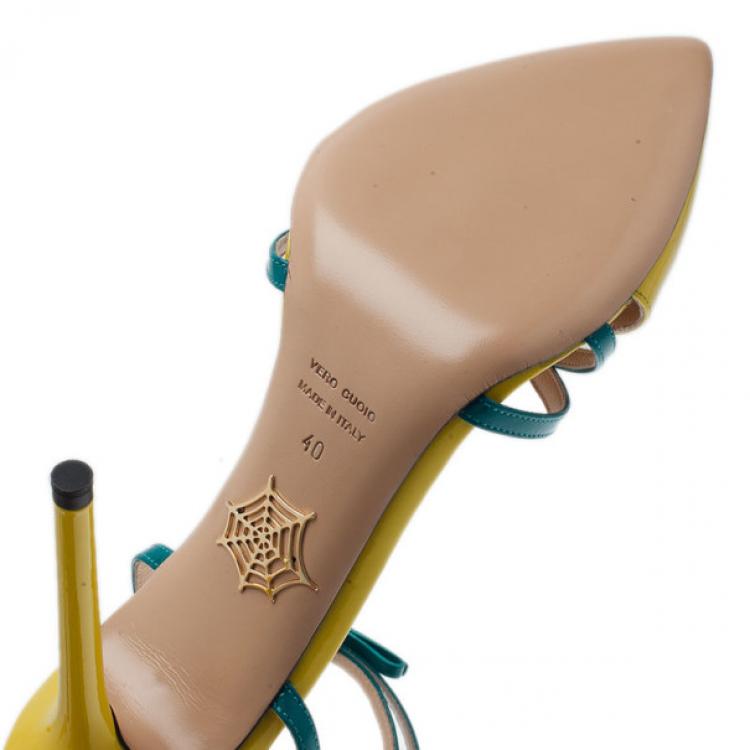 Pre Owned Charlotte Olympia Neon Patent Trixie T-Strap Sandals Size 40