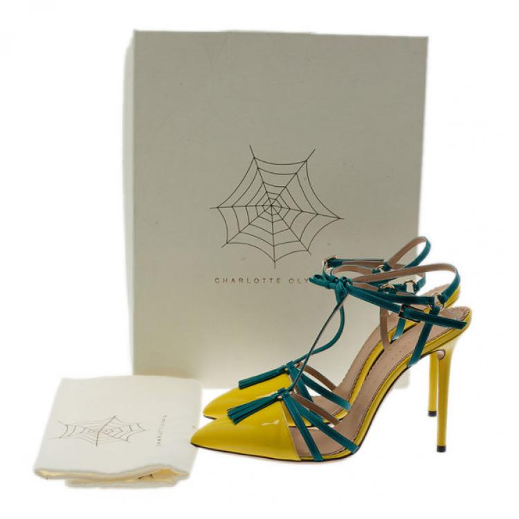 Pre Owned Charlotte Olympia Neon Patent Trixie T-Strap Sandals Size 40