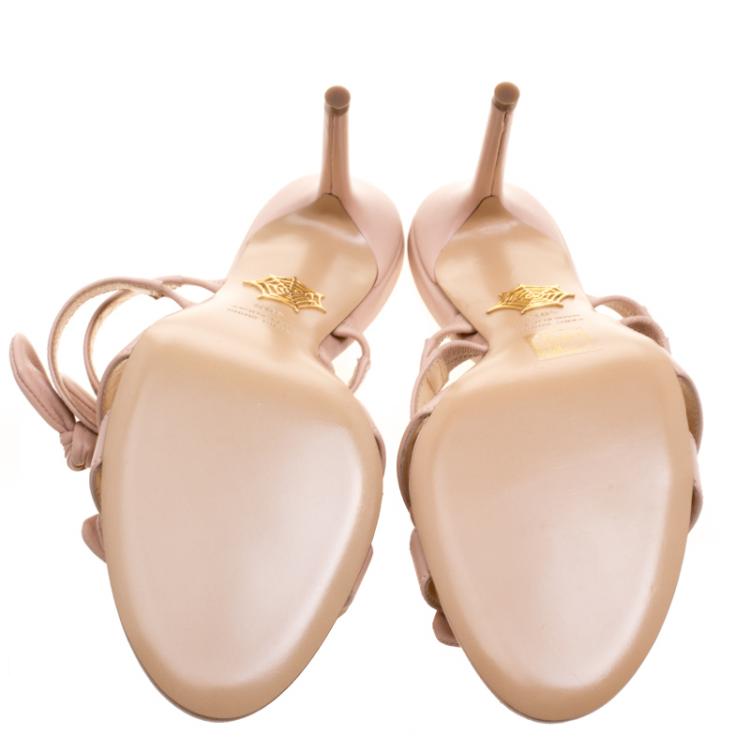Pre Owned Charlotte Olympia Blush Pink Leather Blyton Bow Slide Sandals Size 40.5