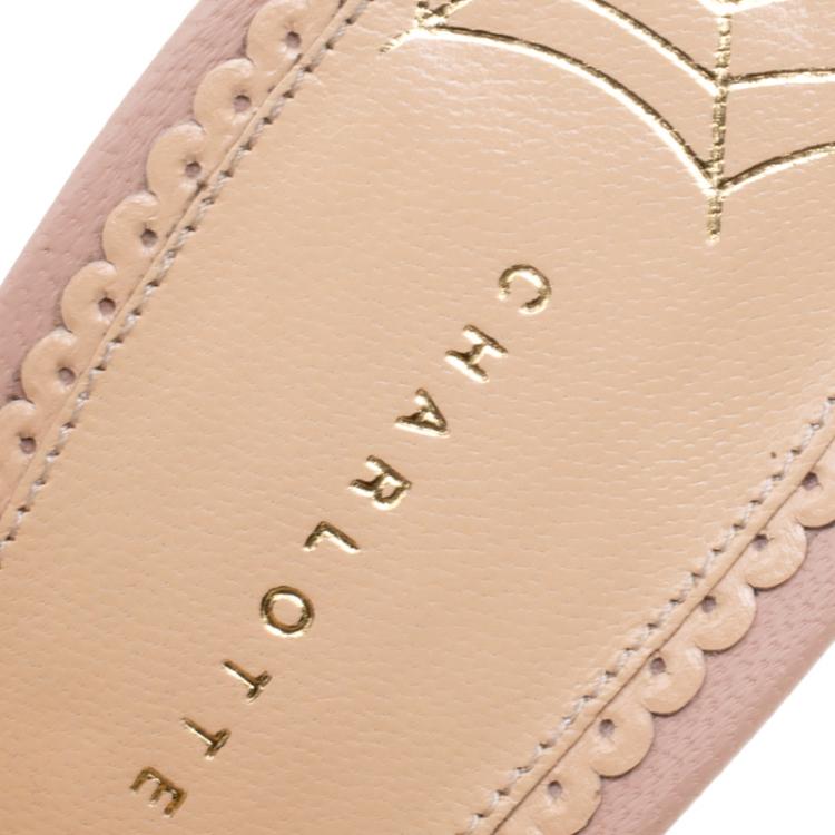 Pre Owned Charlotte Olympia Blush Pink Leather Blyton Bow Slide Sandals Size 40.5