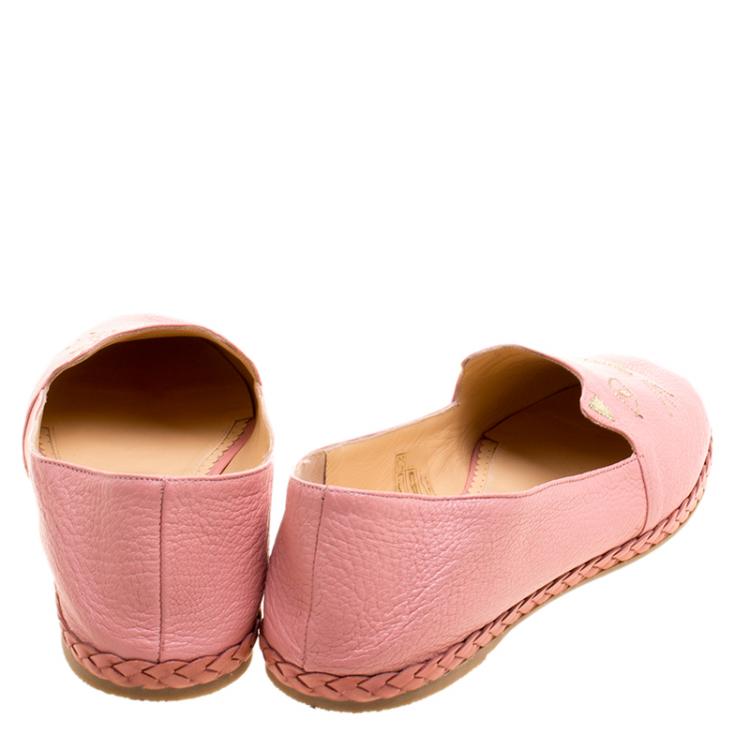 Pre Owned Charlotte Olympia Pink Leather Capri Cat Espadrille Loafers Size 38.5