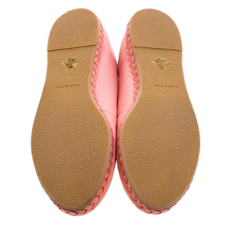 Pre Owned Charlotte Olympia Pink Leather Capri Cat Espadrille Loafers Size 38.5