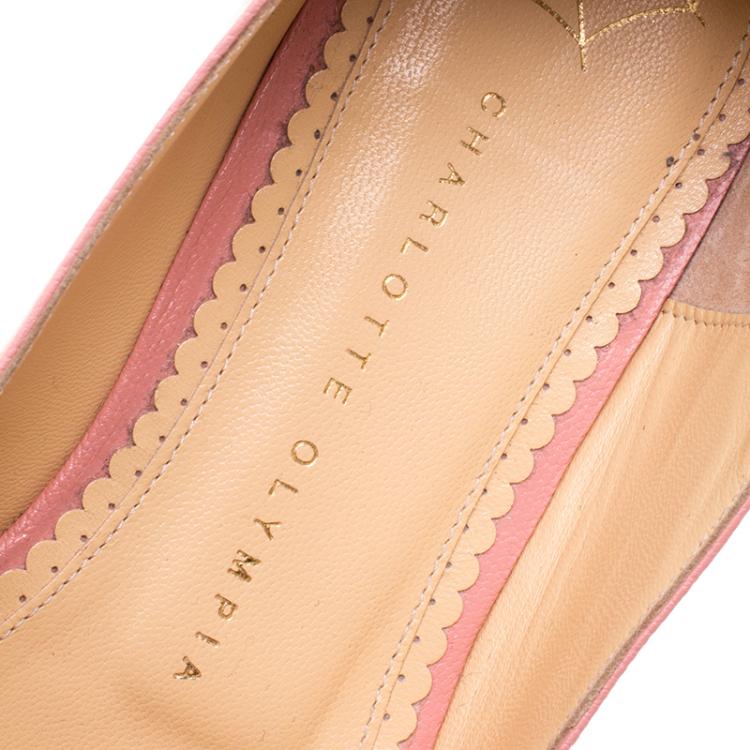Pre Owned Charlotte Olympia Pink Leather Capri Cat Espadrille Loafers Size 38.5