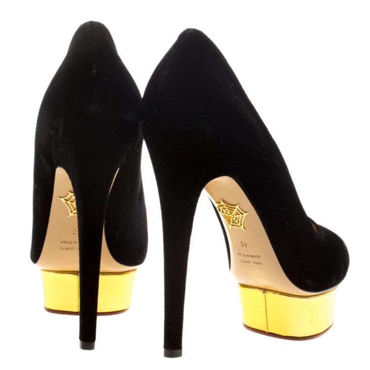 مملوكة مسبقًا Charlotte Olympia Black Velvet Dolly Platform Pumps Size 40