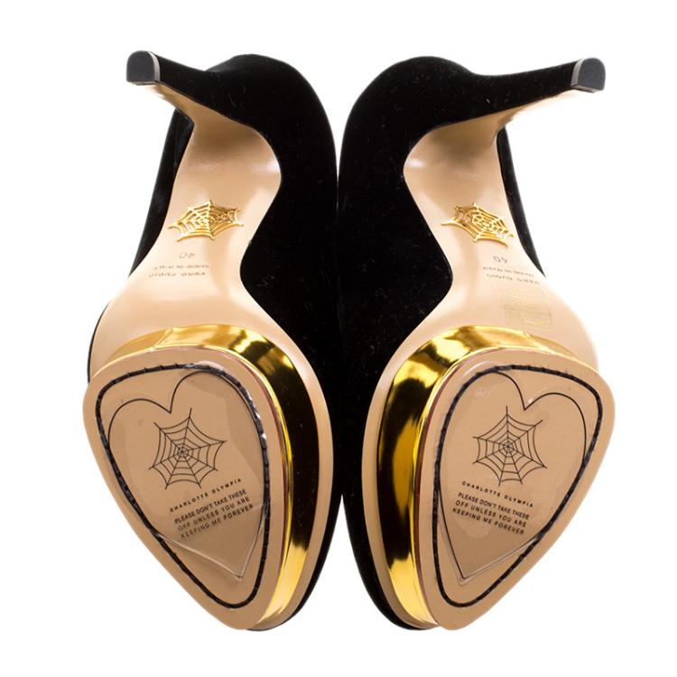 مملوكة مسبقًا Charlotte Olympia Black Velvet Dolly Platform Pumps Size 40