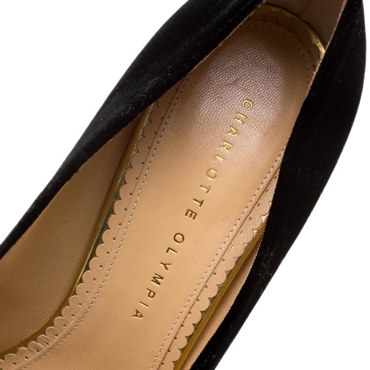 مملوكة مسبقًا Charlotte Olympia Black Velvet Dolly Platform Pumps Size 40