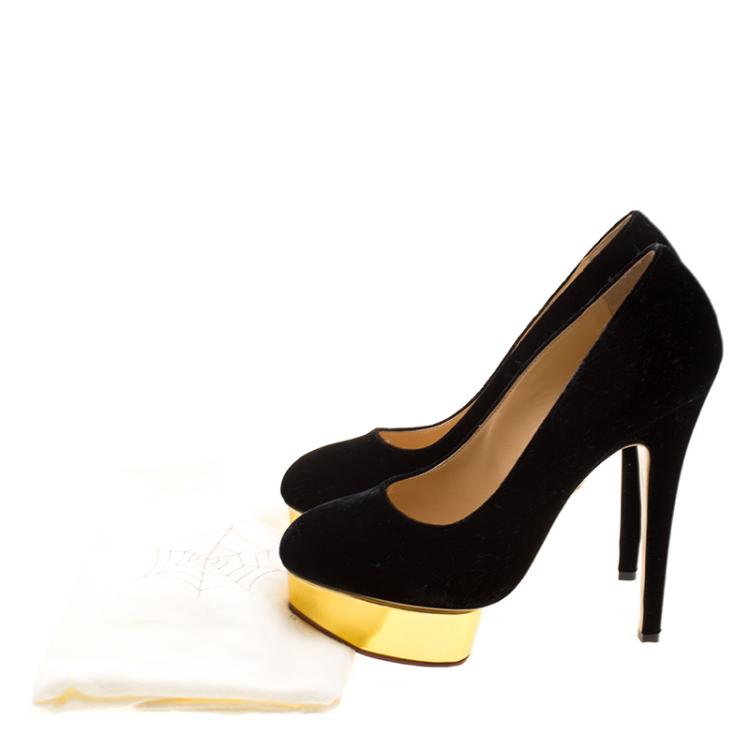 مملوكة مسبقًا Charlotte Olympia Black Velvet Dolly Platform Pumps Size 40