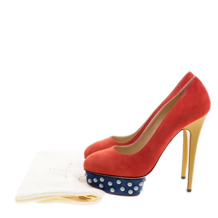 Pre Owned Charlotte Olympia Tricolor Suede Dolly Studs Platform Pumps Size 40