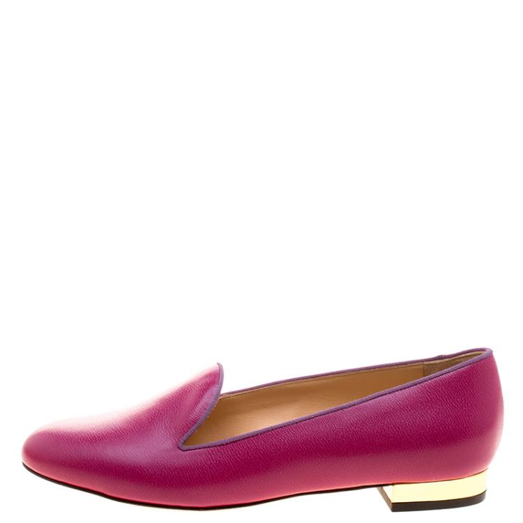 Pre Owned Charlotte Olympia Red Leather Smoking Slippers