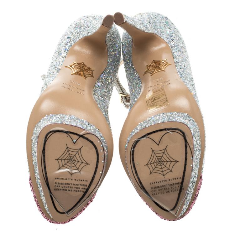 Pre Owned Charlotte Olympia Two Tone Glitter Kiss Me Dolores! Ankle Strap Platform Pumps Size 36.5 