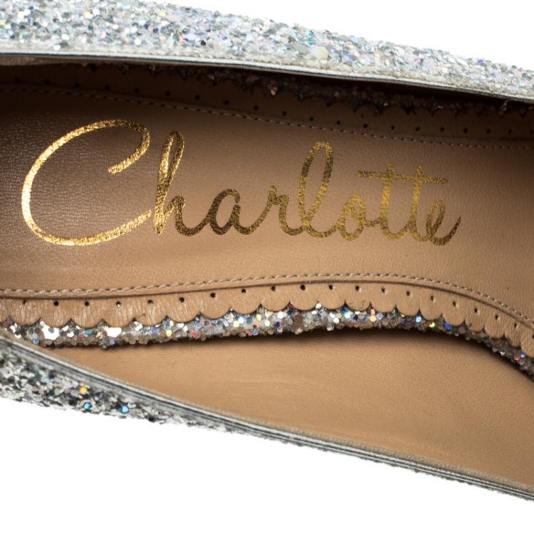 Pre Owned Charlotte Olympia Two Tone Glitter Kiss Me Dolores! Ankle Strap Platform Pumps Size 36.5 