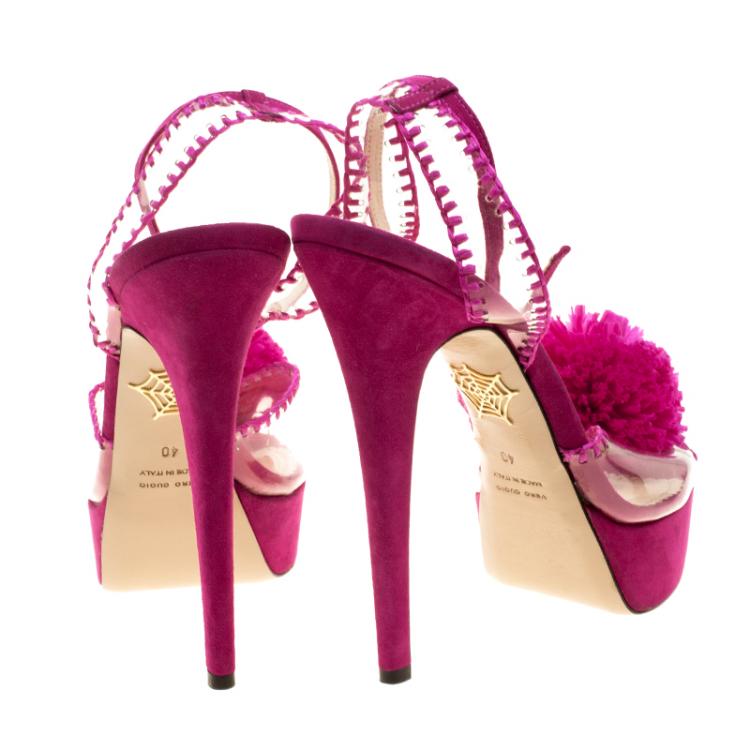 Pre Owned Charlotte Olympia Pink PVC and Suede Pomeline Peep Toe Platform Sandals Size 40